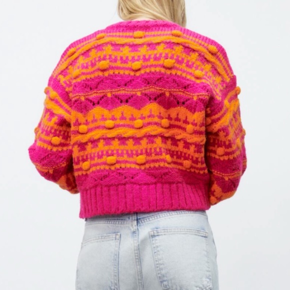 Zara hot pink and orange pompom knit jacquard cardigan NWT - Picture 10 of 10